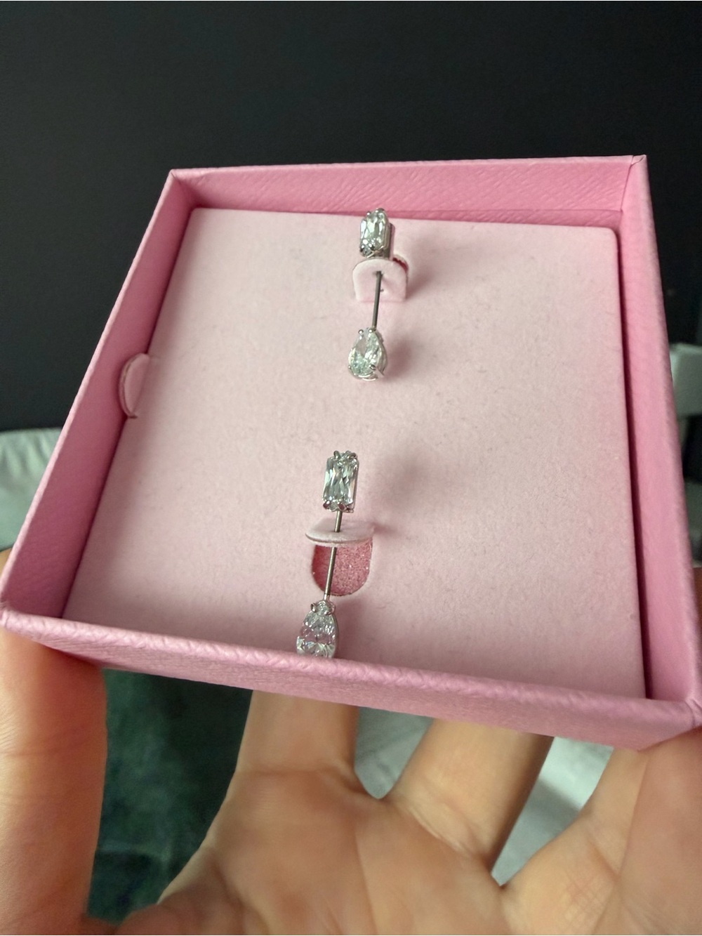 NWOT Swarovski Crystal Baguette & Pear Drop Earrings | Rhodium Plated - Picture 5 of 11